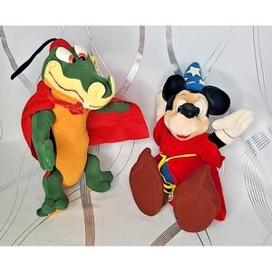 2 Disney Fantasia Plush Mickey Mouse Wizard & Ali Gator Pair‎ Cloth Tags Vintage